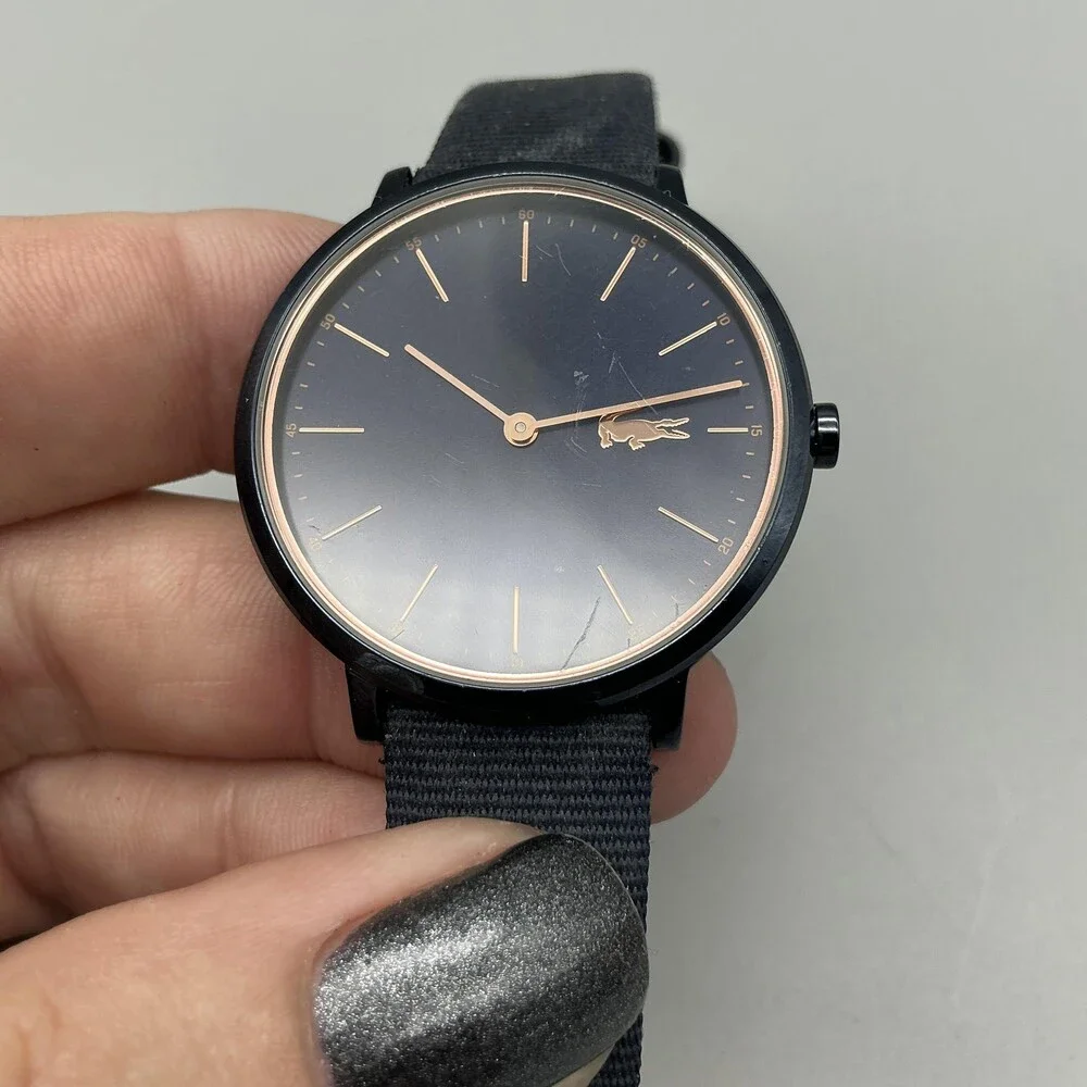 Lacoste Womens Watch 35mm Black Dial Leather Fabric 3 ATM New Battery